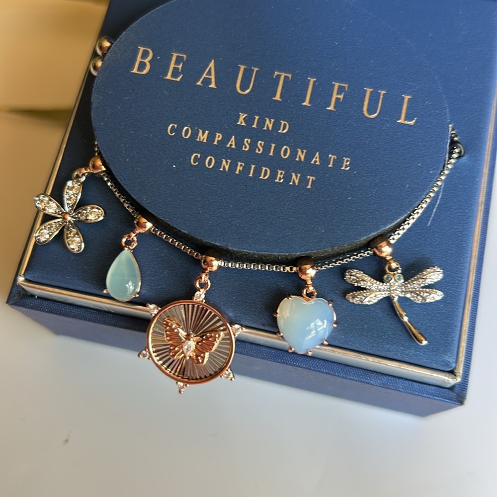 Silver Charm Bracelet Butterfly Dragonfly, Flower